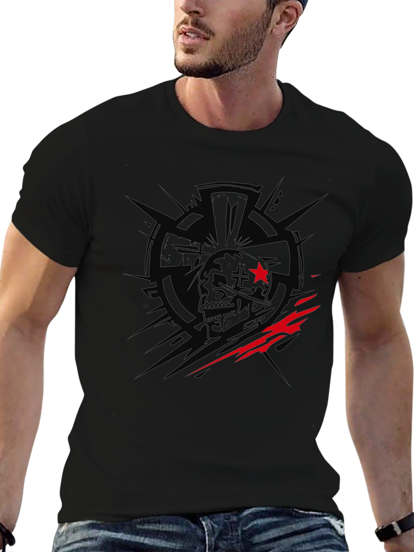 Edgy Skull Graphic Print Black T-Shirt