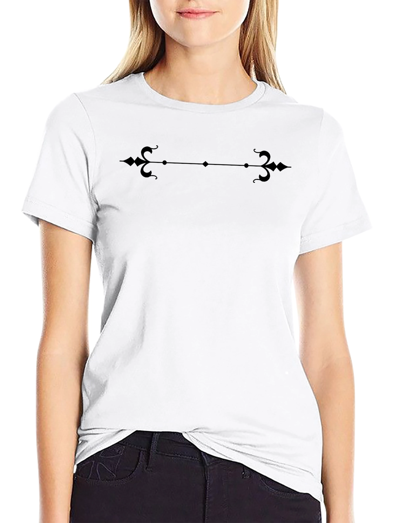 Stylish Black Tee with Ornamental Accent