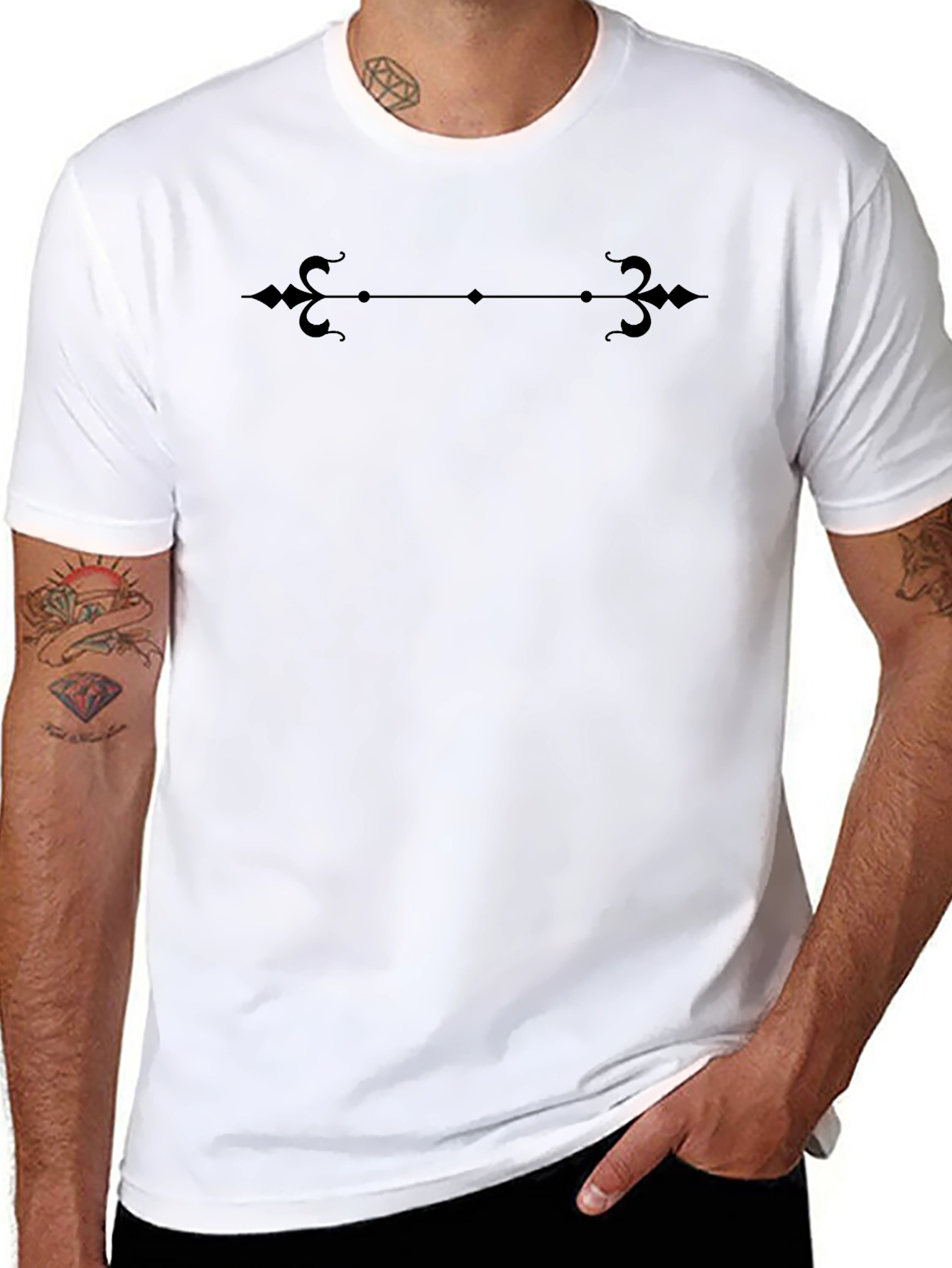 Stylish Black Tee with Ornamental Accent