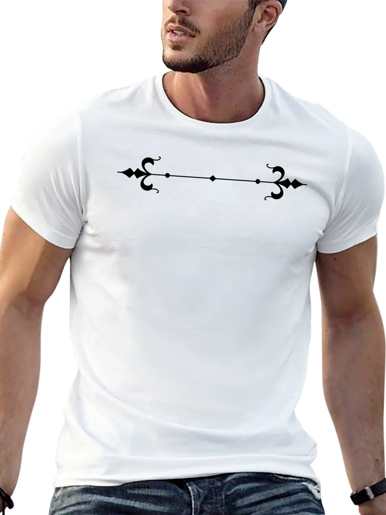 Stylish Black Tee with Ornamental Accent