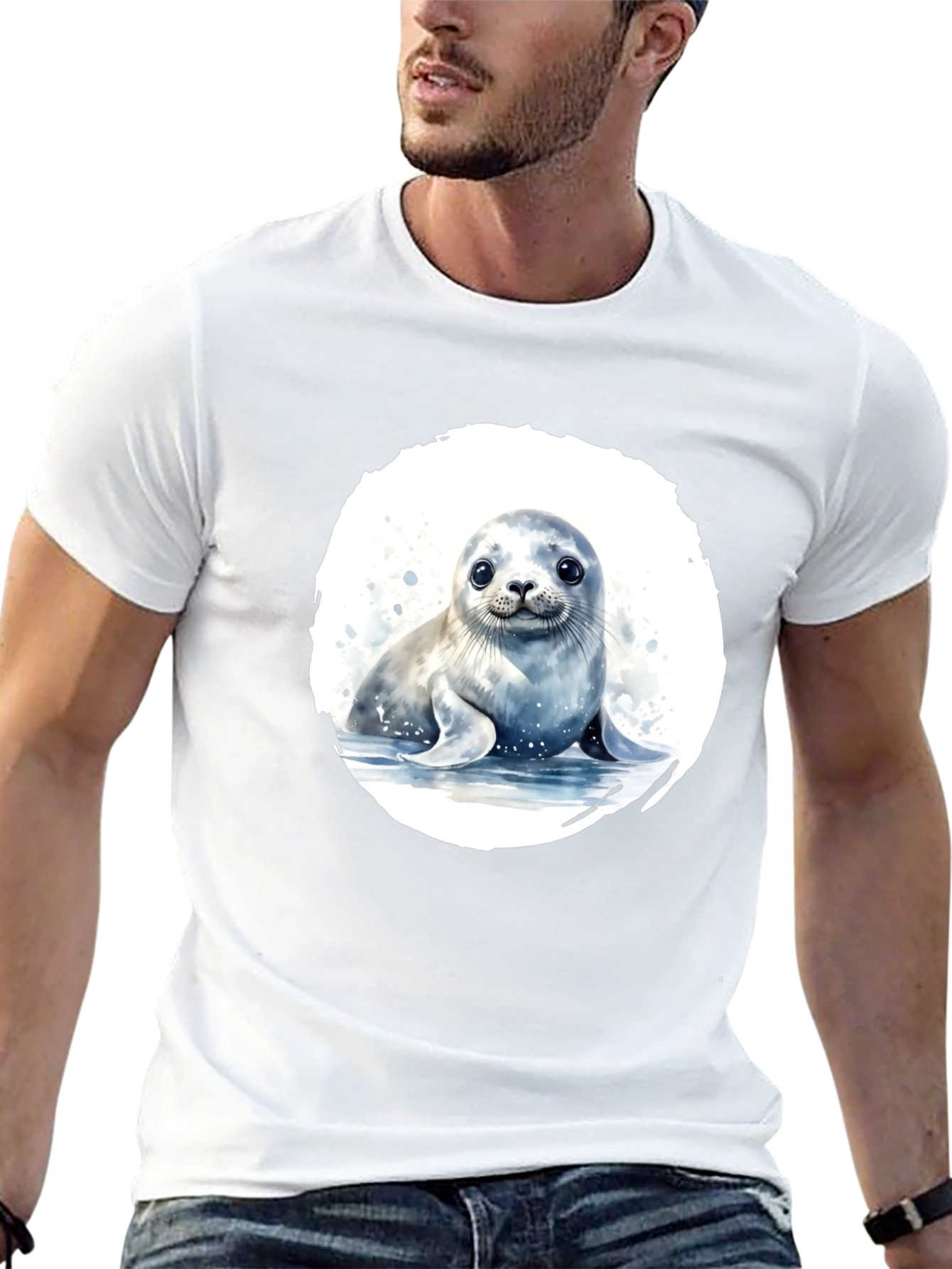 Cute Seal Graphic T-Shirt - Black