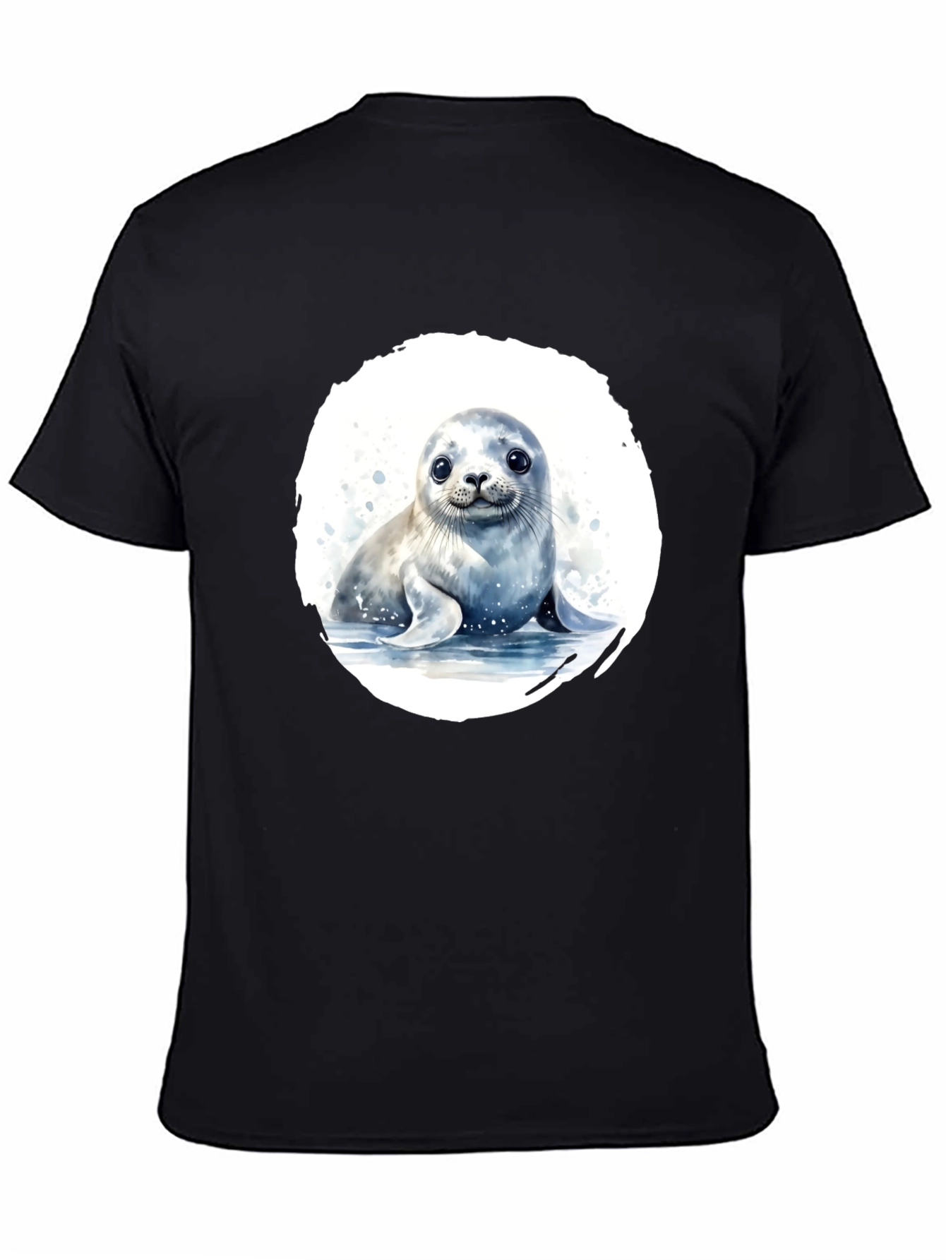 Cute Seal Graphic T-Shirt - Black