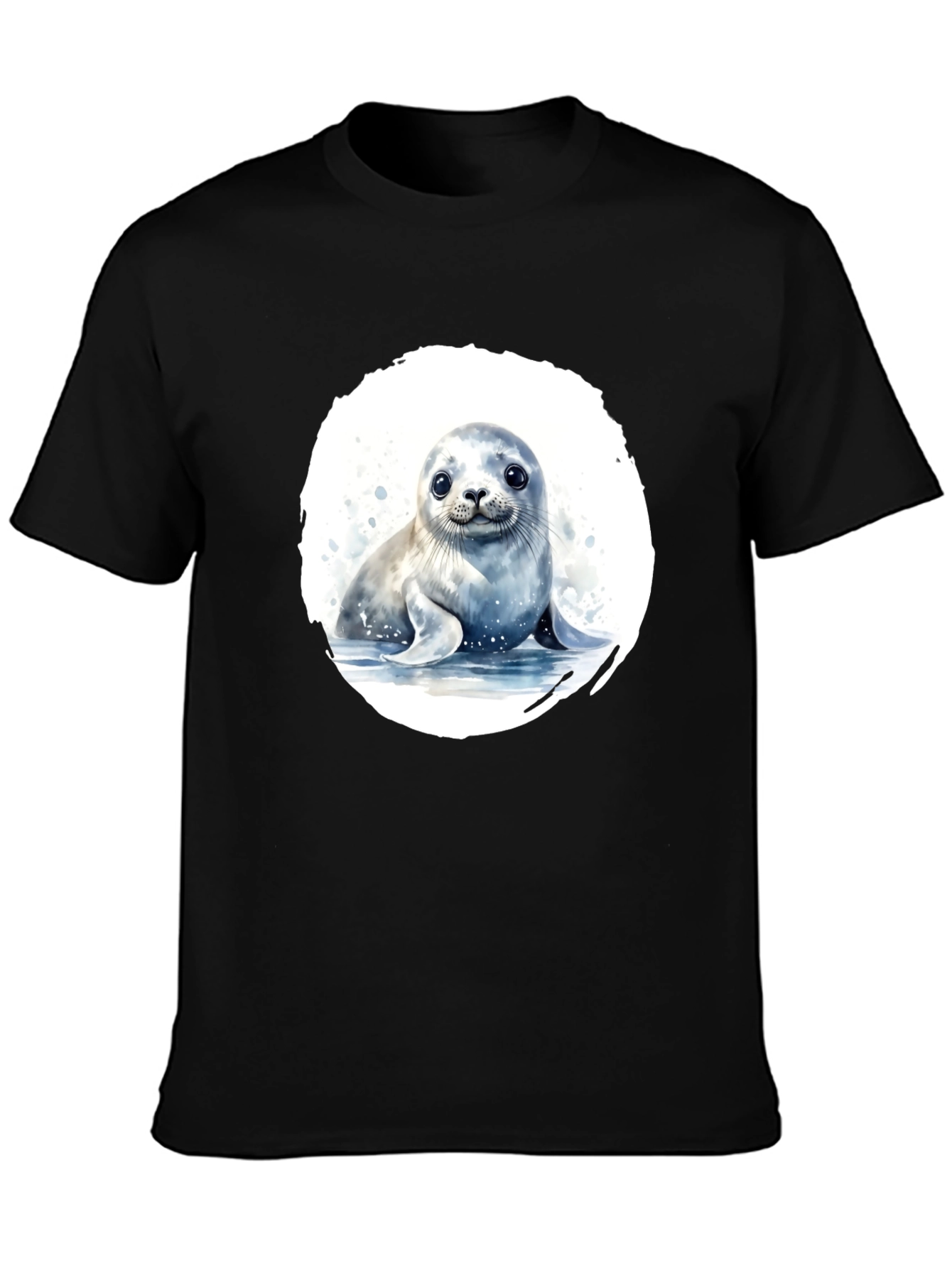 Cute Seal Graphic T-Shirt - Black