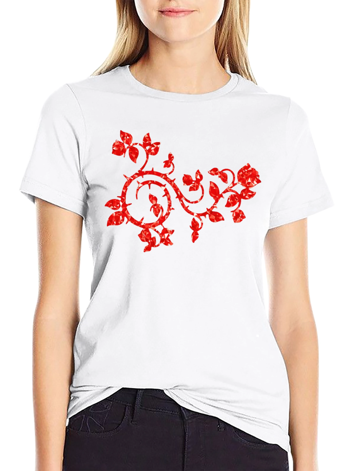 Rose Vines Graphic T-Shirt Black Cotton Tee
