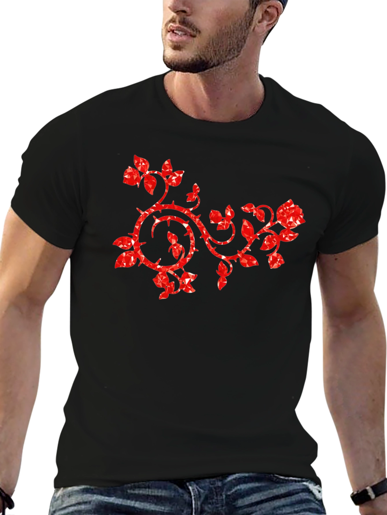 Rose Vines Graphic T-Shirt Black Cotton Tee