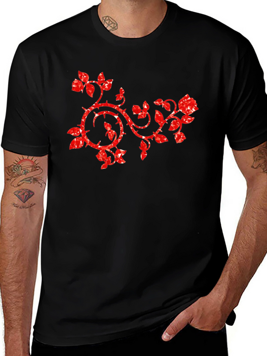 Rose Vines Graphic T-Shirt Black Cotton Tee