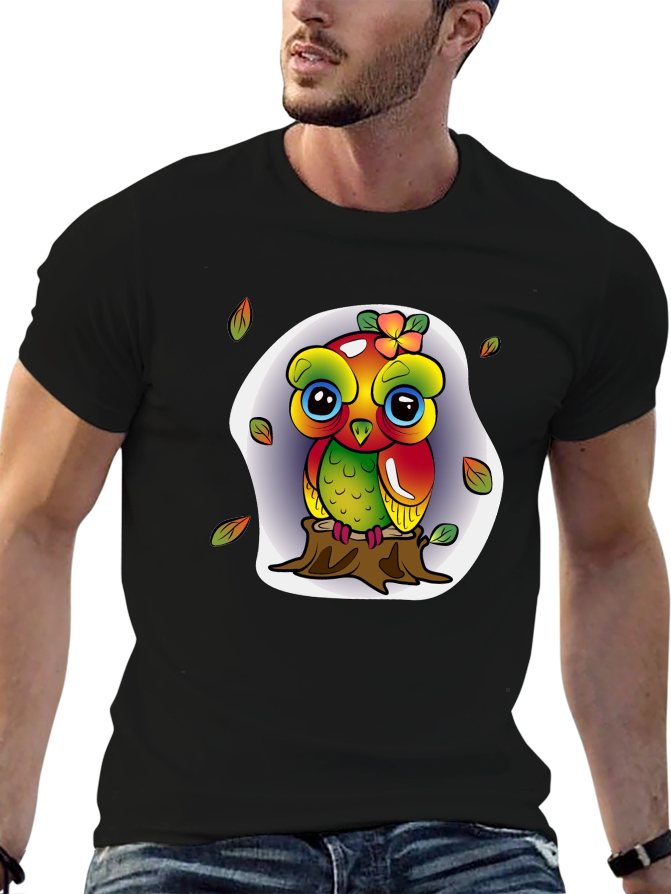 Cute Owl on Stump Graphic Tee