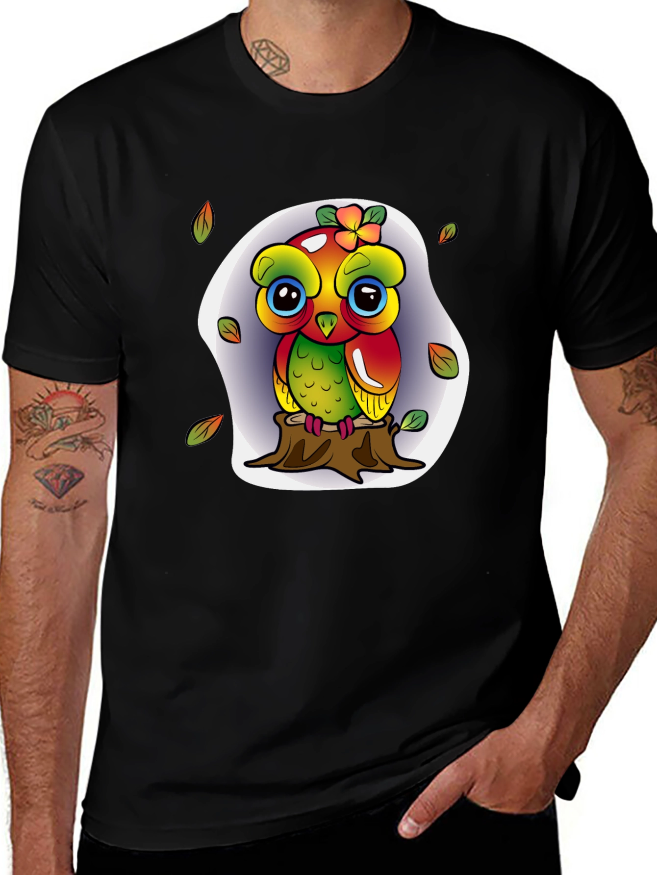 Cute Owl on Stump Graphic Tee