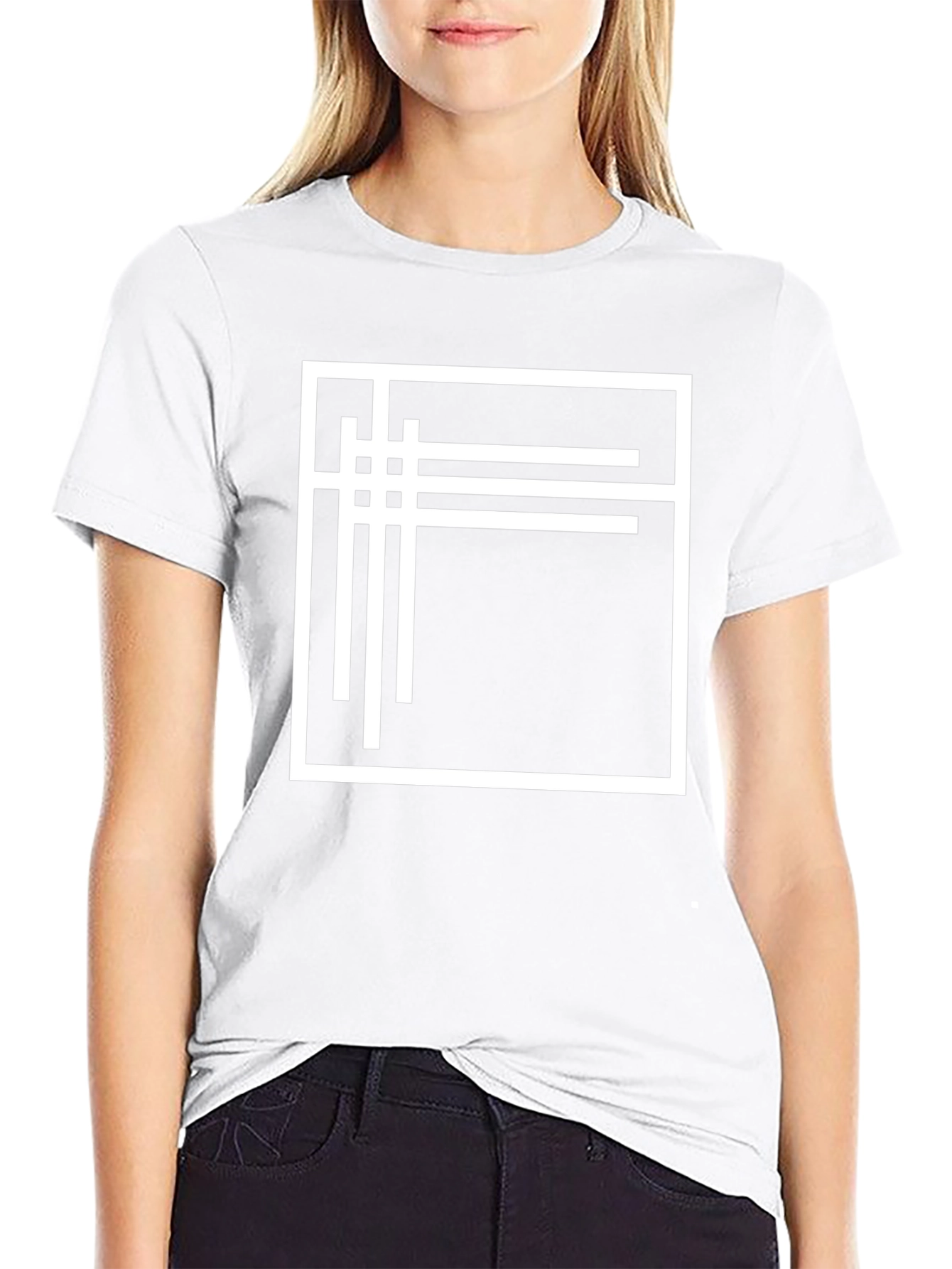Modern Graphic Tee - Black with White Line Design