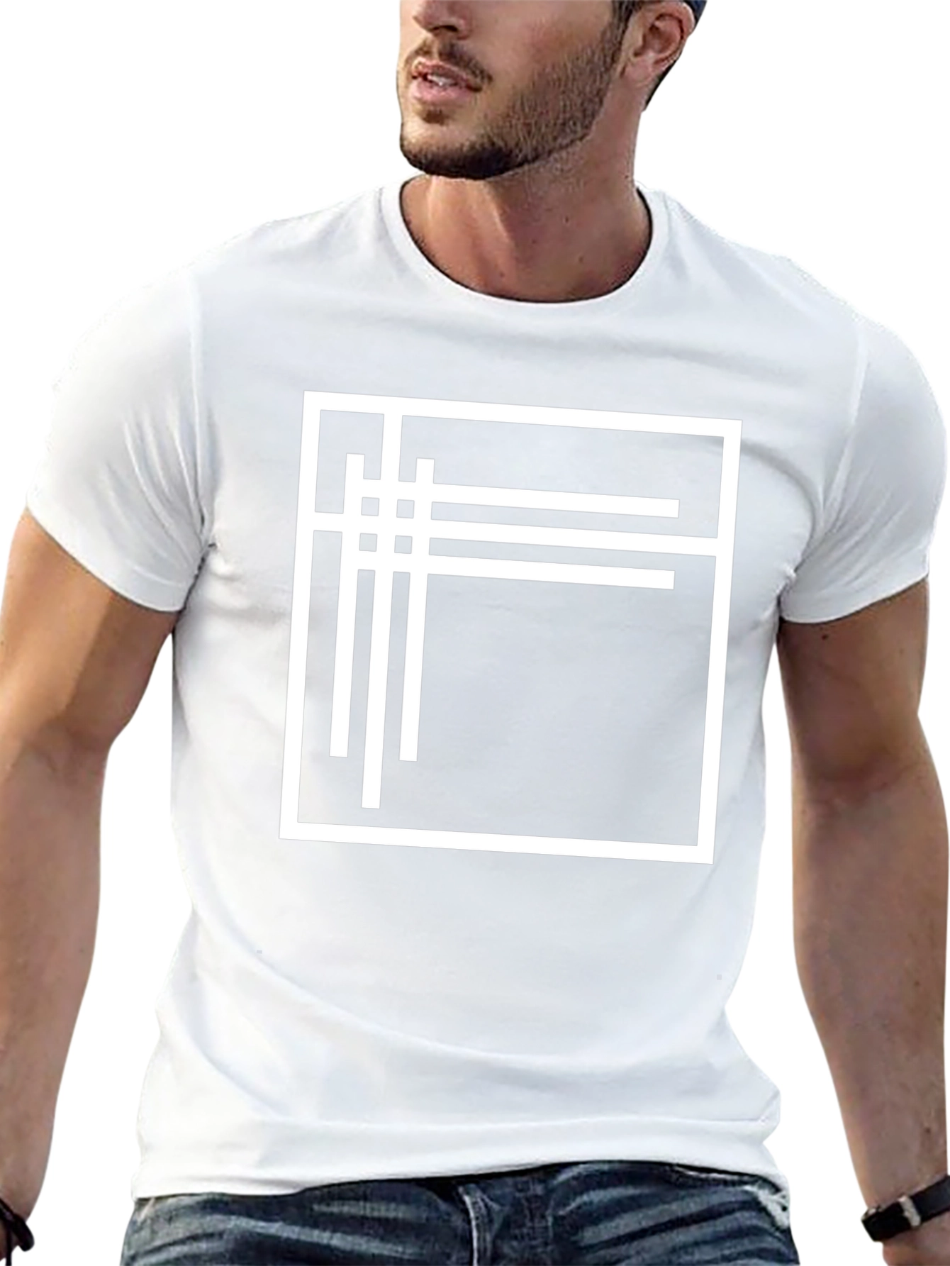 Modern Graphic Tee - Black with White Line Design