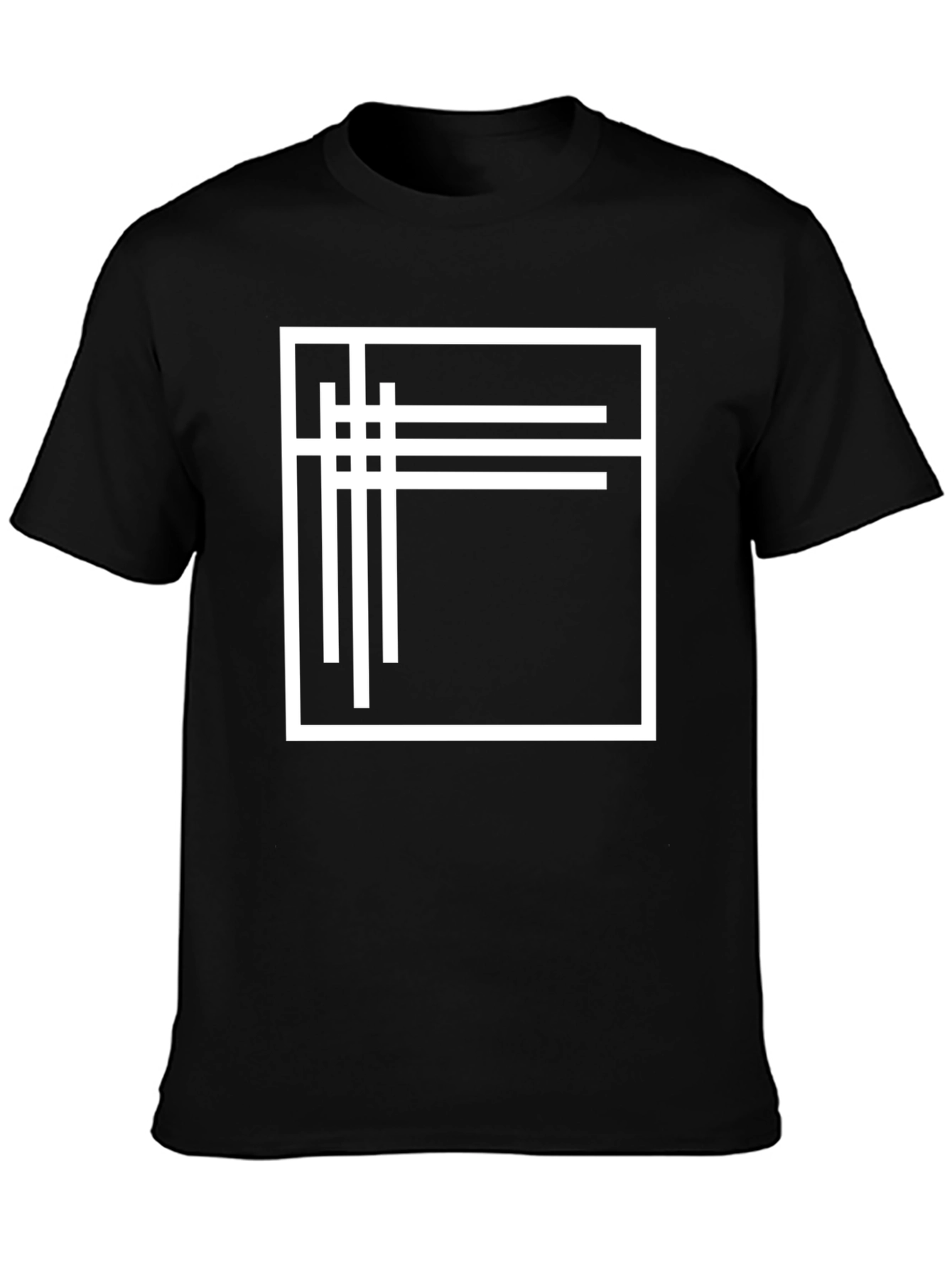 Modern Graphic Tee - Black with White Line Design