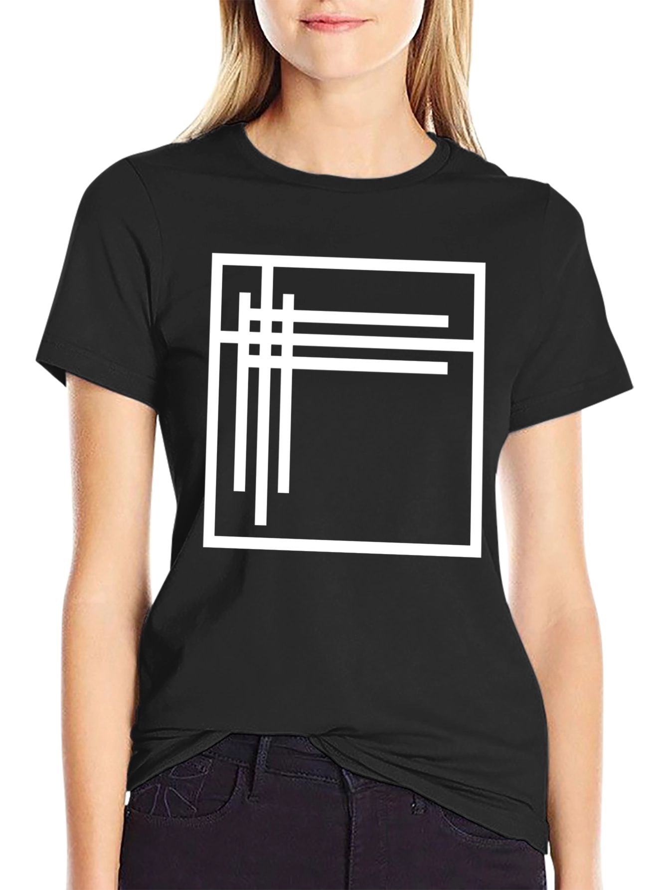 Modern Graphic Tee - Black with White Line Design