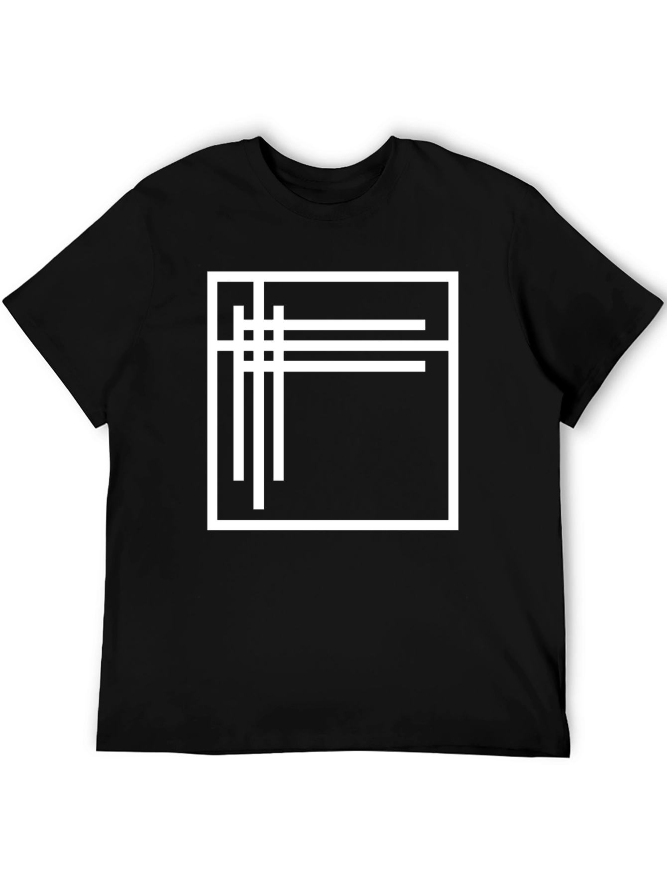 Modern Graphic Tee - Black with White Line Design