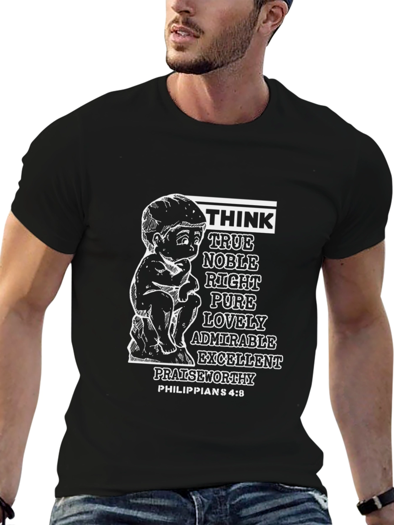 Think Philippians 4:8 Black T-Shirt