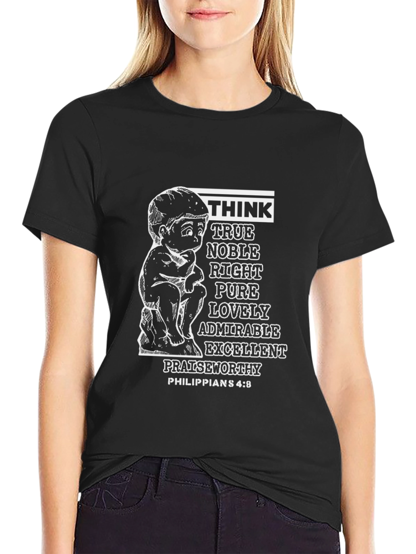 Think Philippians 4:8 Black T-Shirt