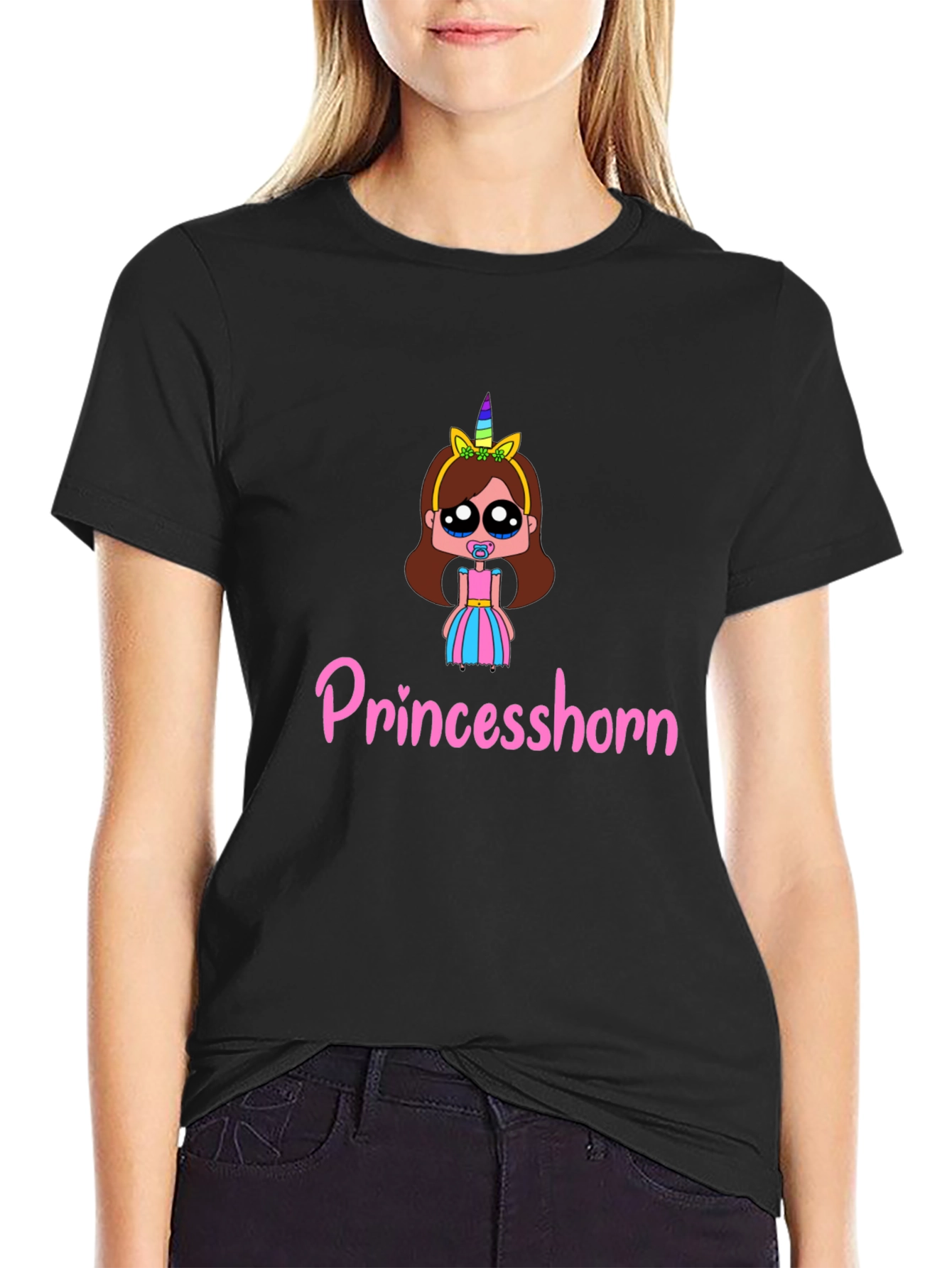 Princesshorn Cartoon T-Shirt - Black Cotton Tee