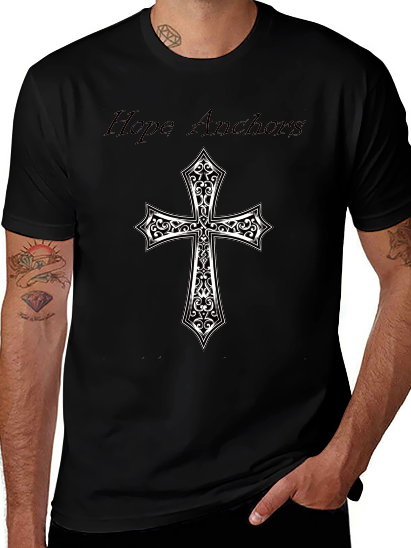 Hope Anchors Cross Graphic Black Tee