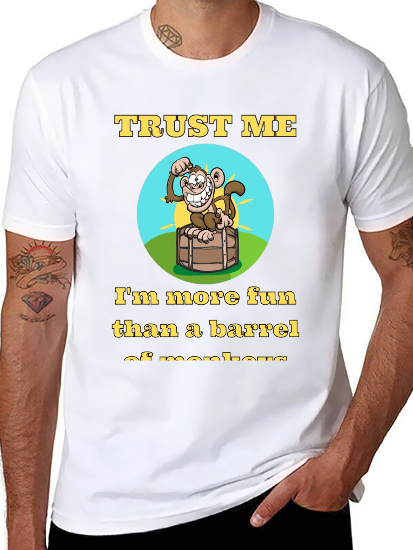Trust Me Funny Monkey Barrel Graphic T-Shirt