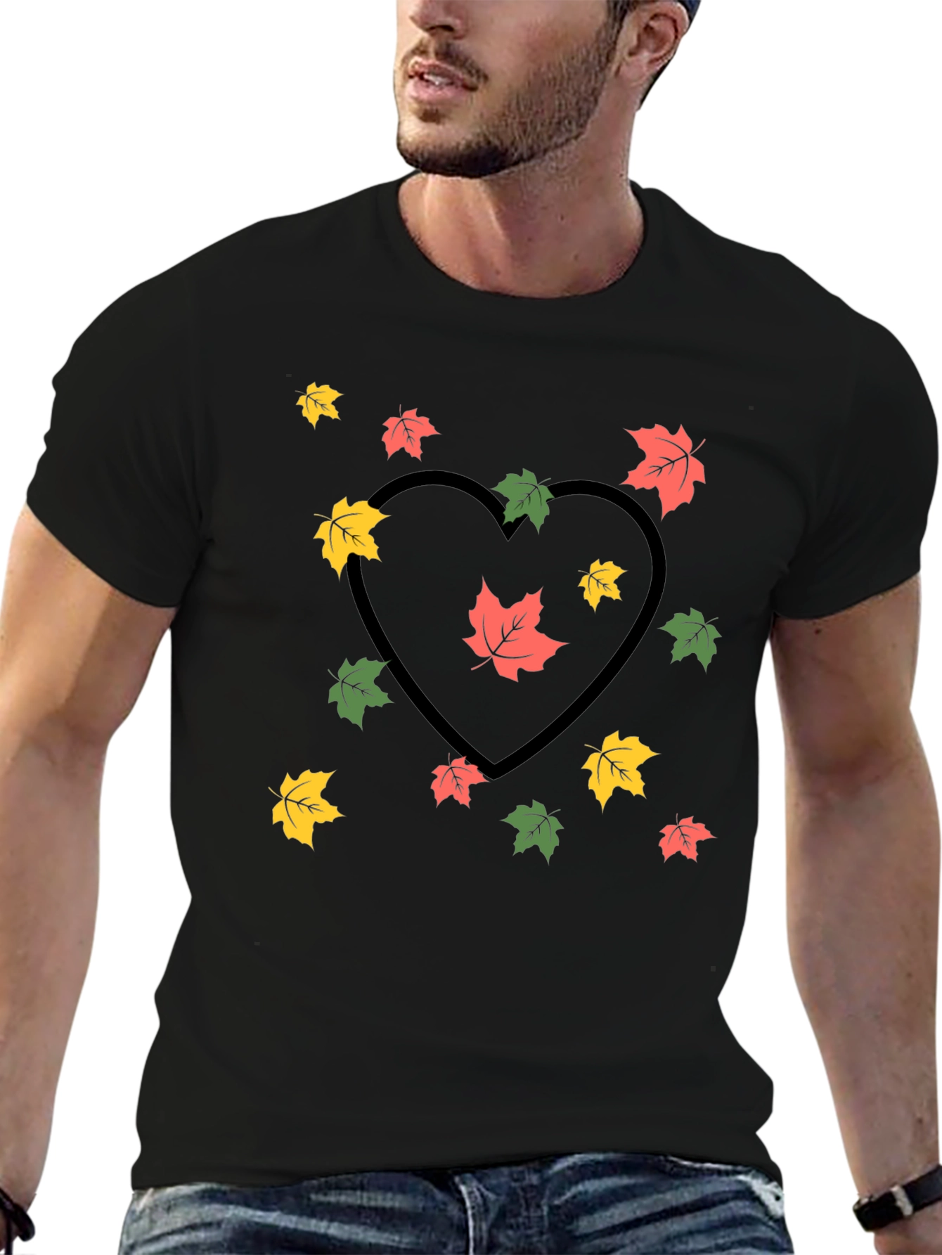 Autumn Leaves Heart Graphic Tee - Black