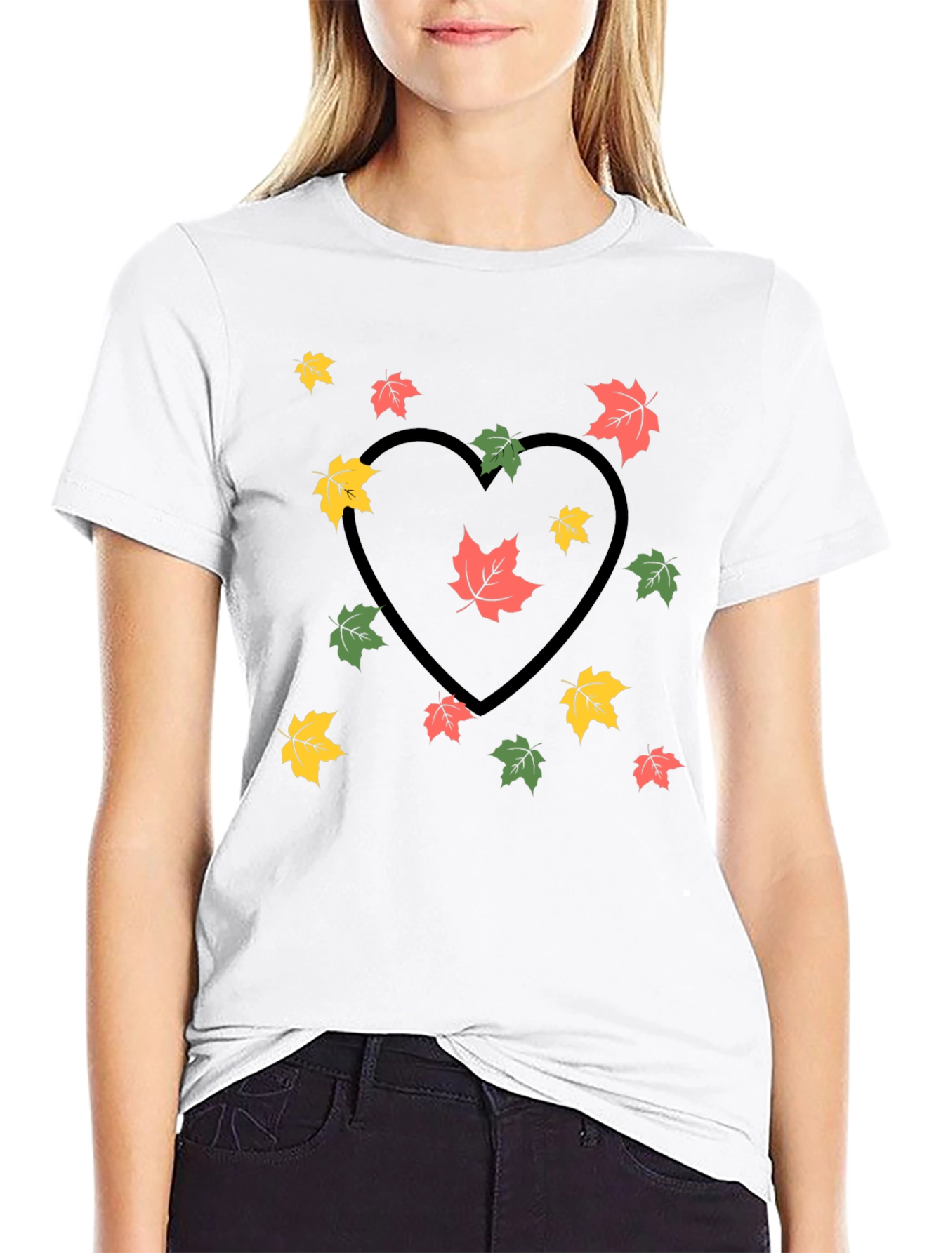 Autumn Leaves Heart Graphic Tee - Black