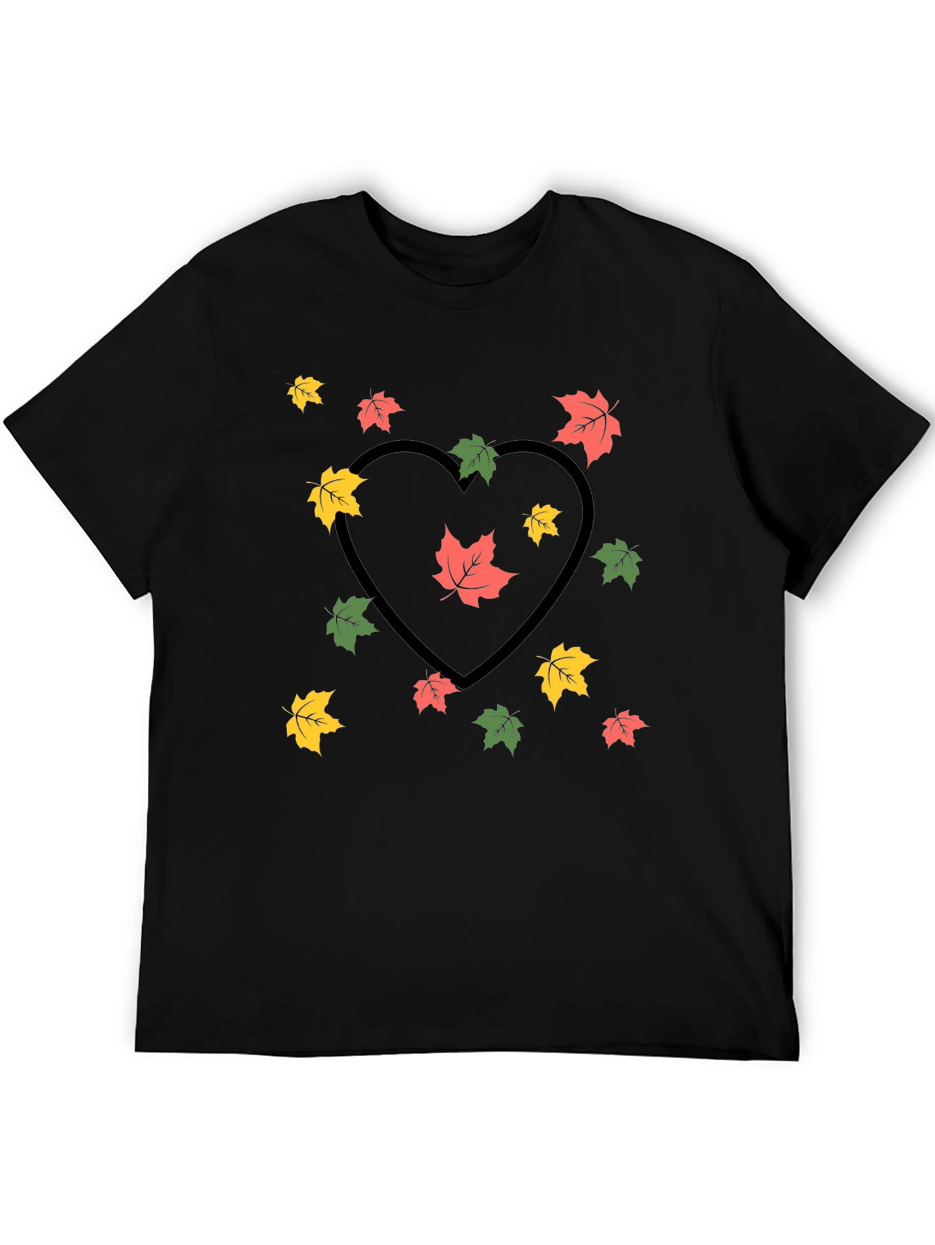 Autumn Leaves Heart Graphic Tee - Black