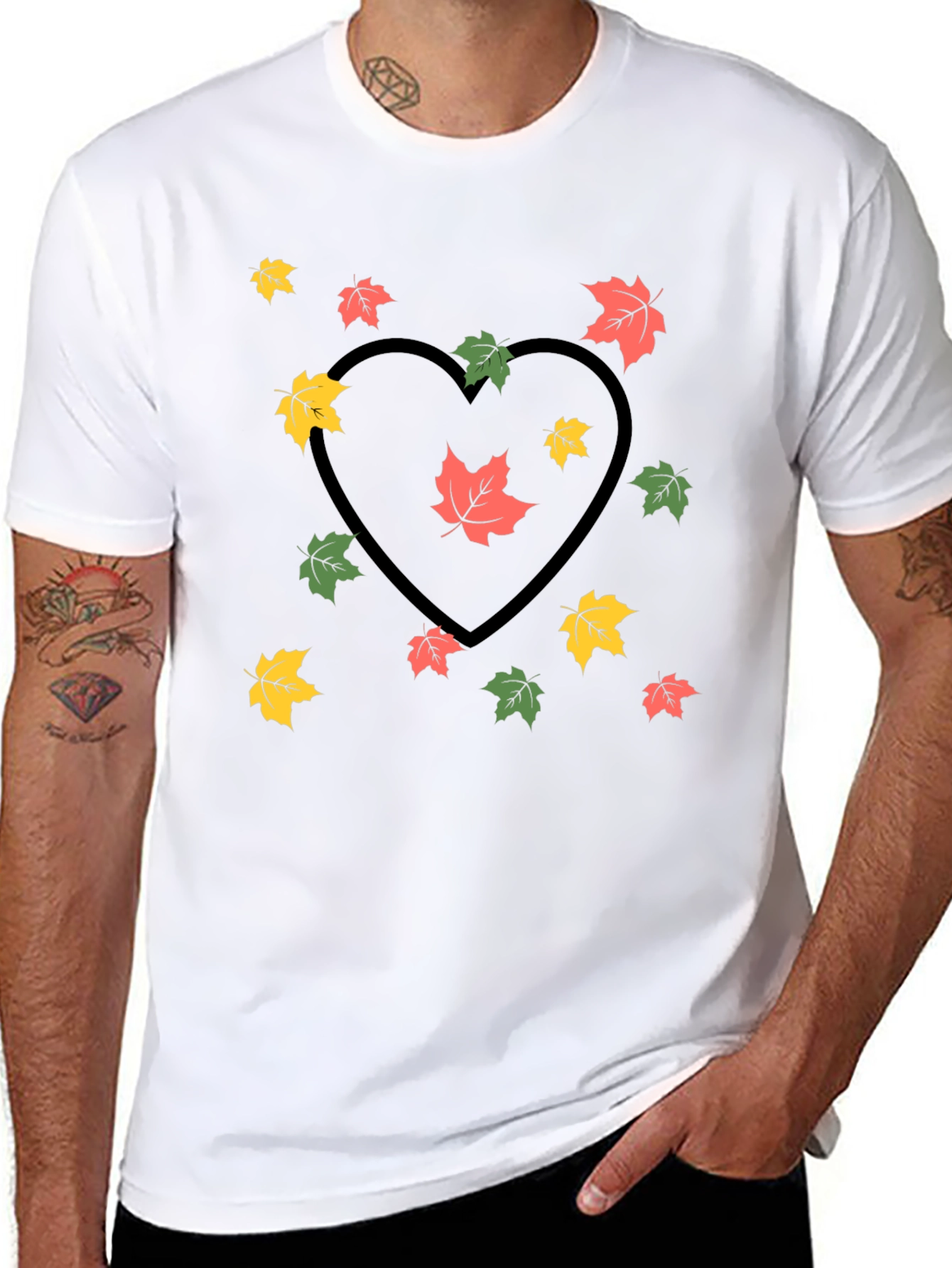 Autumn Leaves Heart Graphic Tee - Black