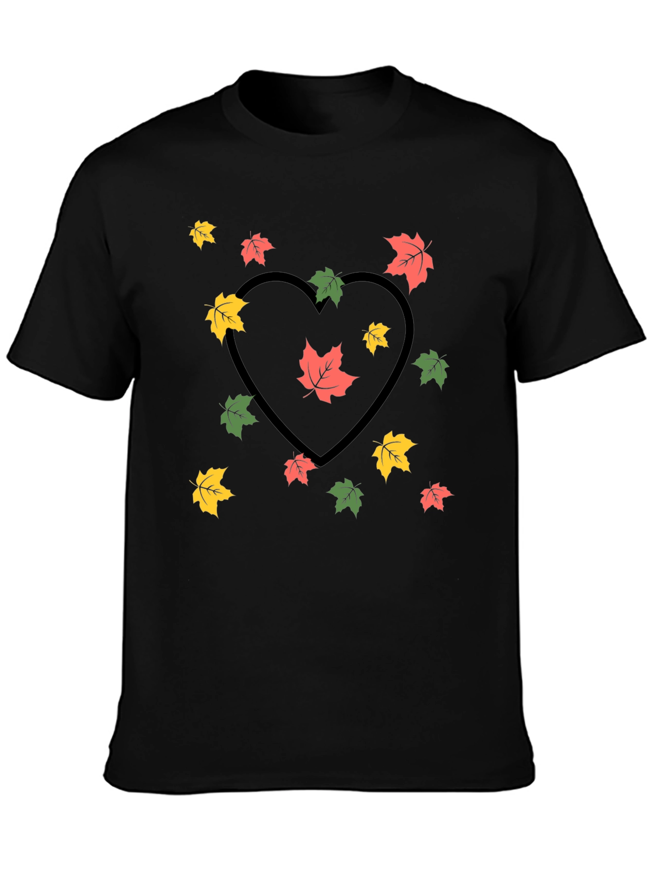 Autumn Leaves Heart Graphic Tee - Black