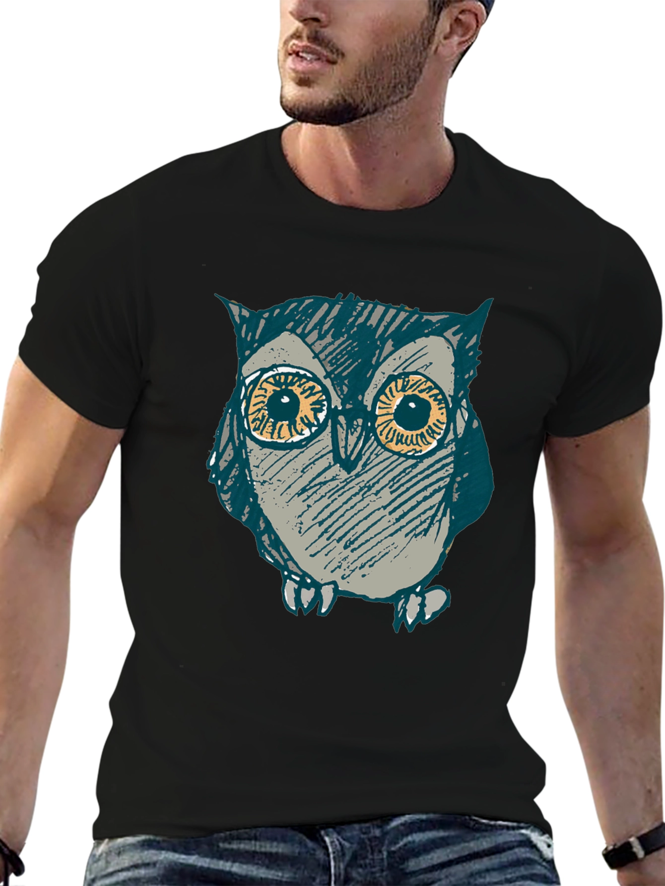 Owl Graphic Print Black T-Shirt