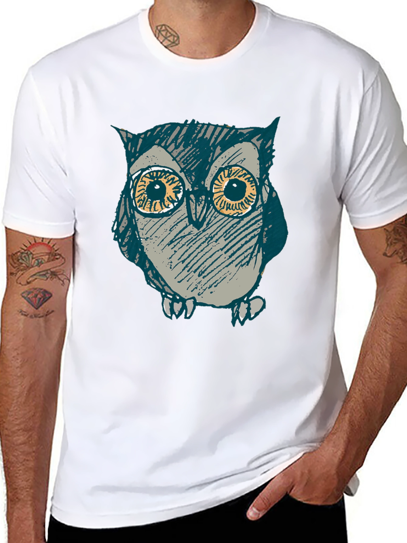 Owl Graphic Print Black T-Shirt
