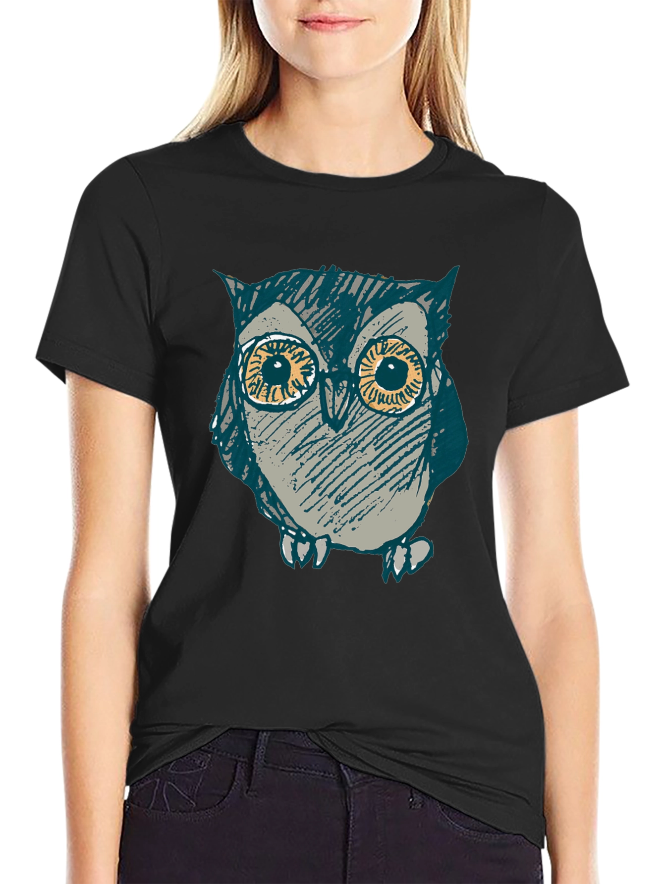 Owl Graphic Print Black T-Shirt