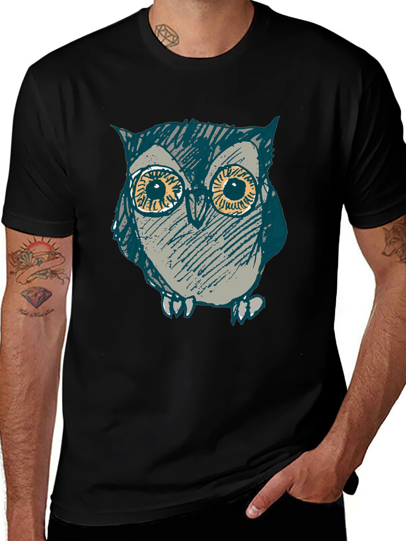 Owl Graphic Print Black T-Shirt