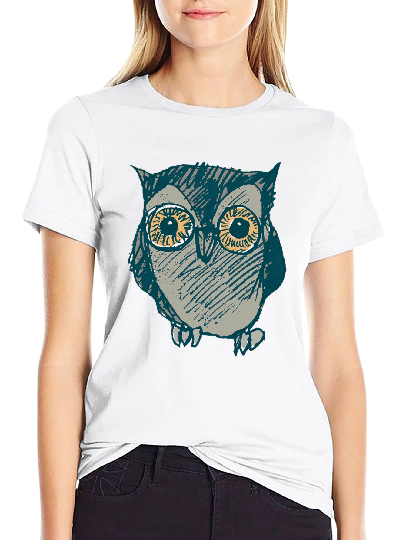 Owl Graphic Print Black T-Shirt