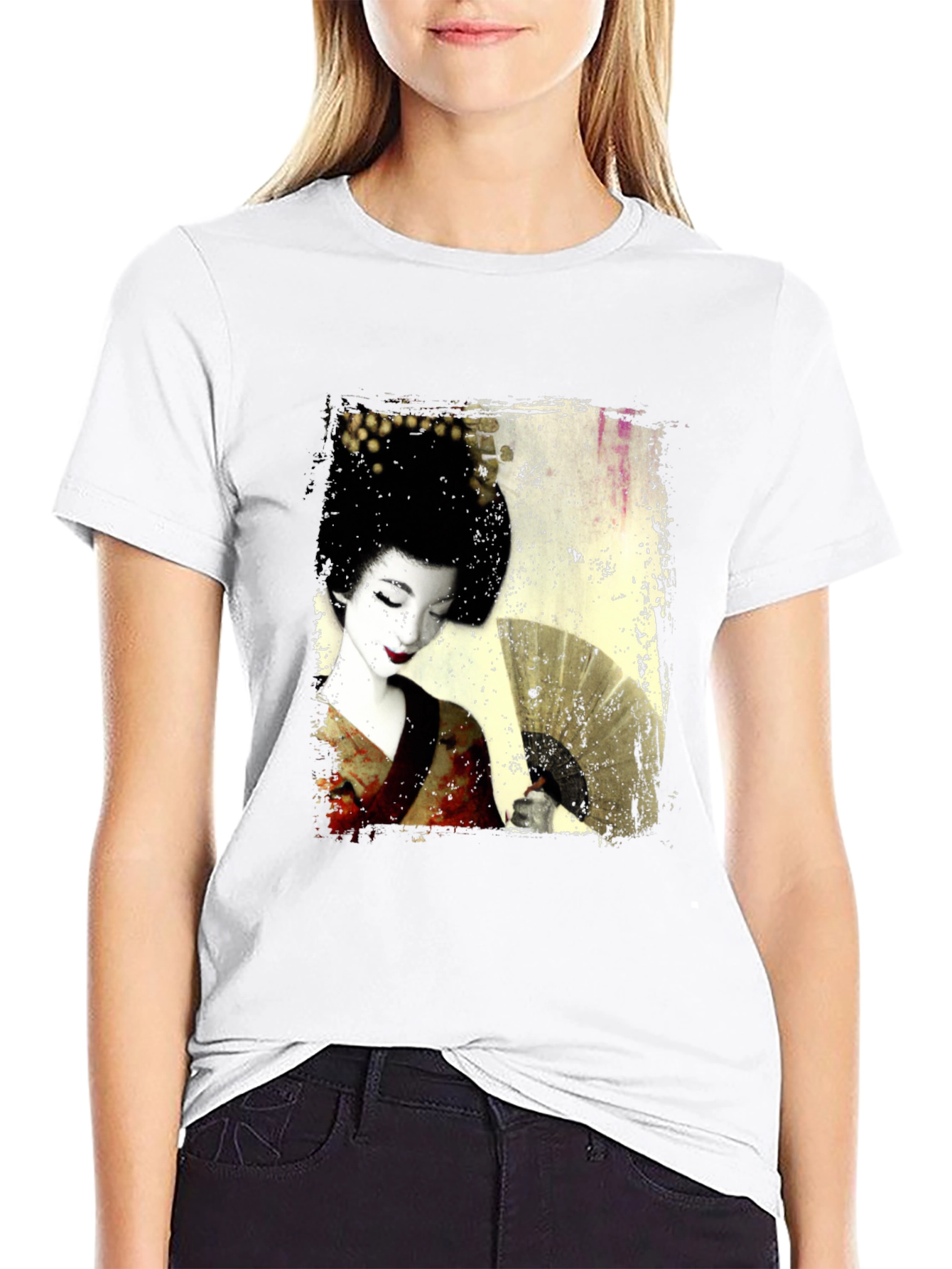 Geisha Print Black T-Shirt