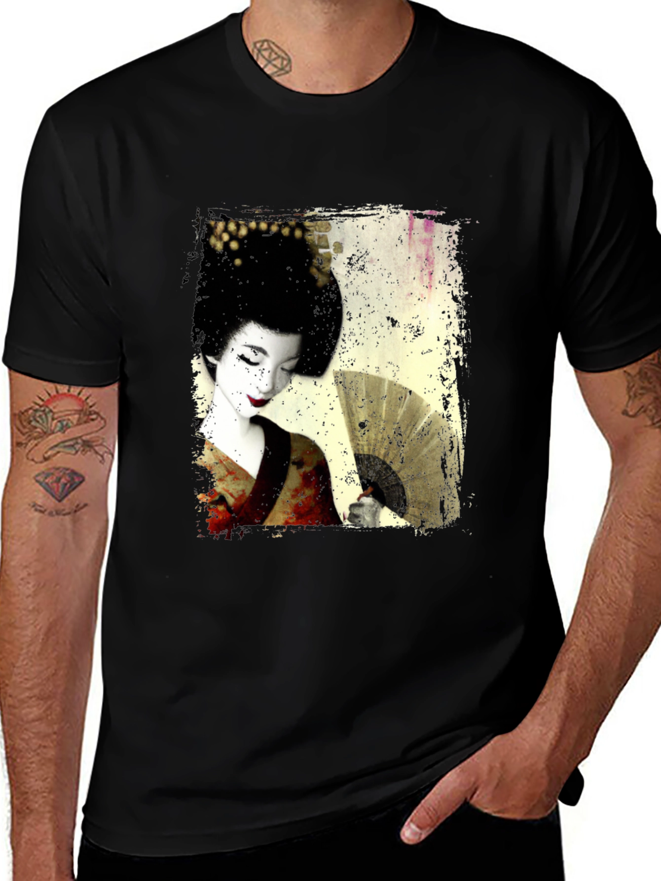Geisha Print Black T-Shirt