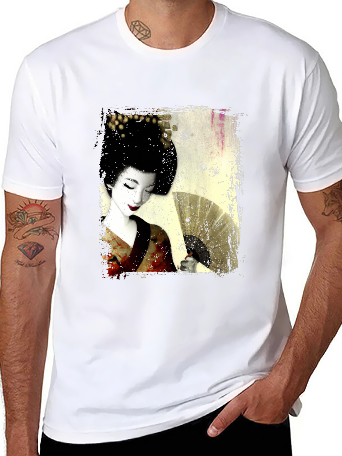 Geisha Print Black T-Shirt