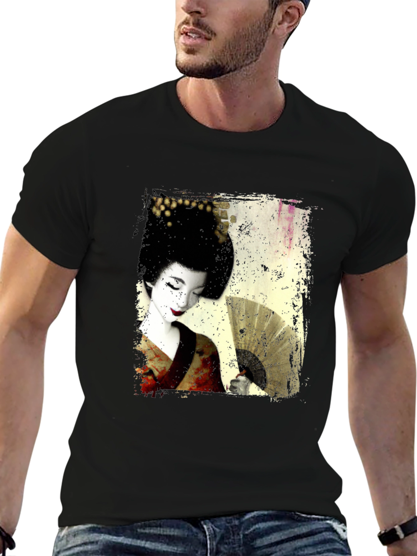 Geisha Print Black T-Shirt