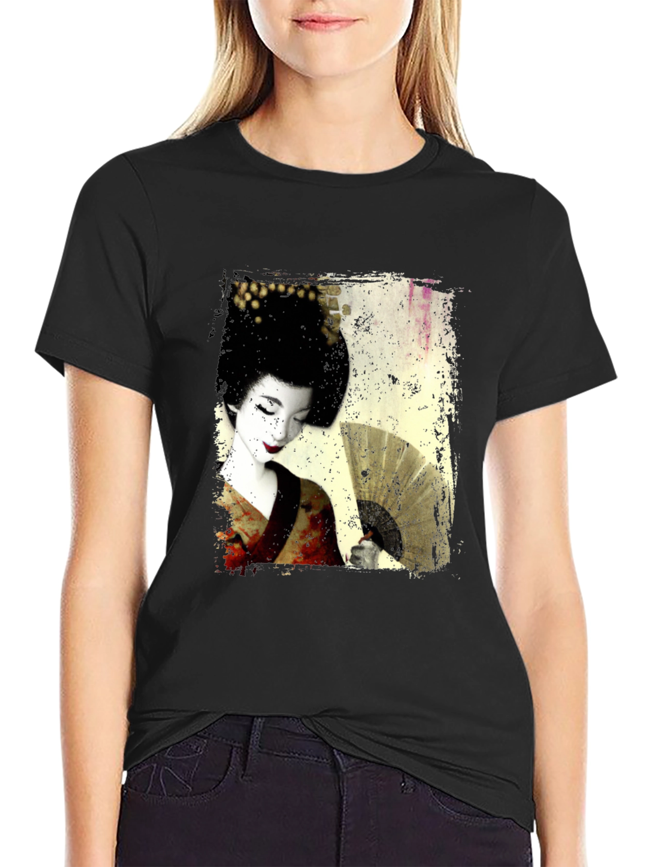Geisha Print Black T-Shirt