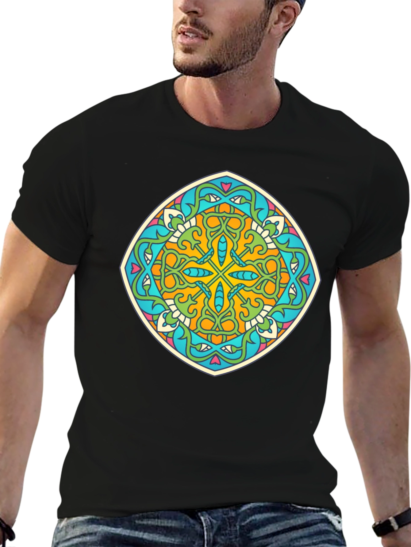 Geometric Mandala Graphic Print Mens T-Shirt