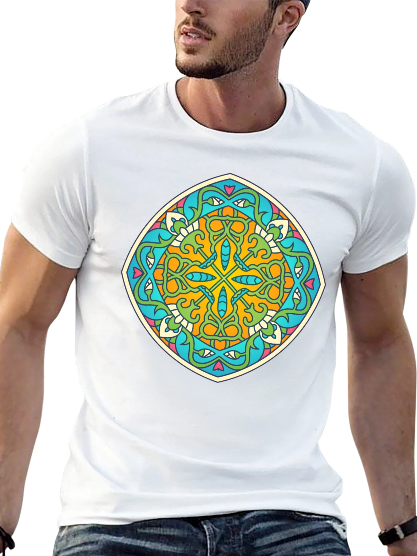 Geometric Mandala Graphic Print Mens T-Shirt