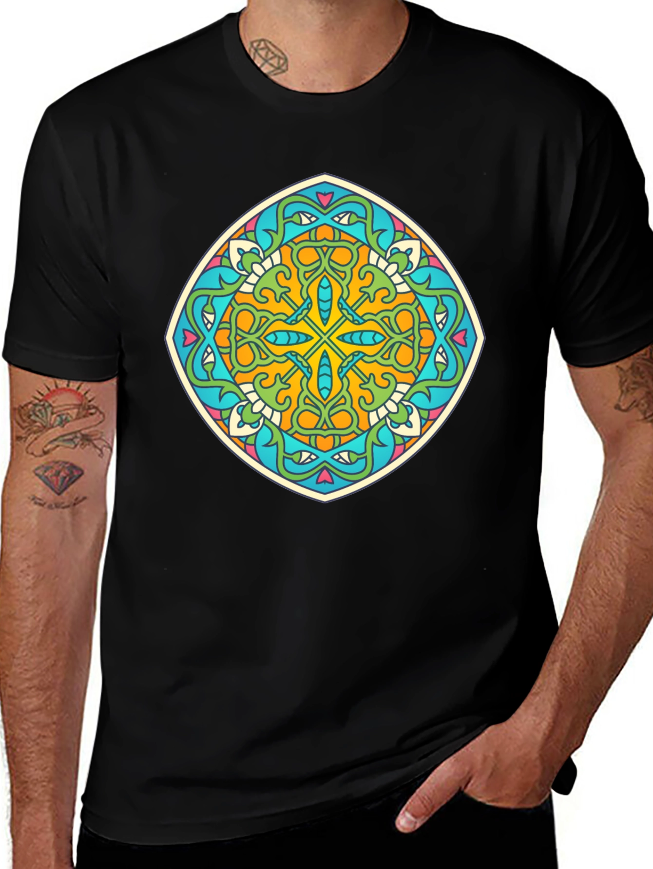 Geometric Mandala Graphic Print Mens T-Shirt