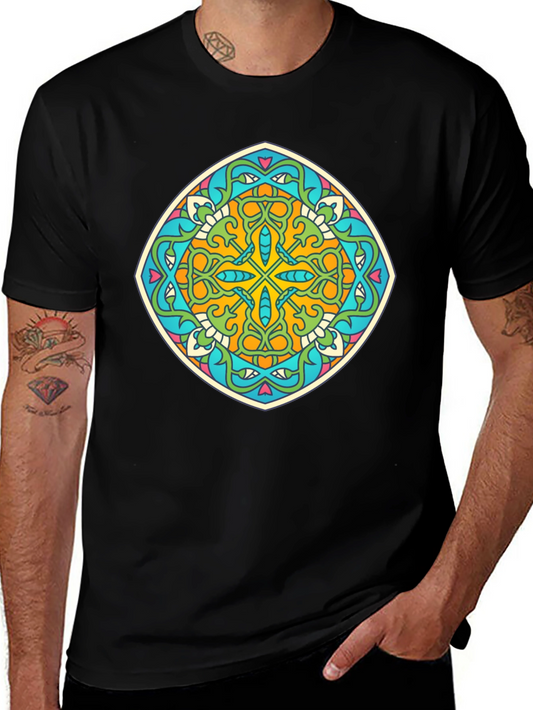 Geometric Mandala Graphic Print Mens T-Shirt