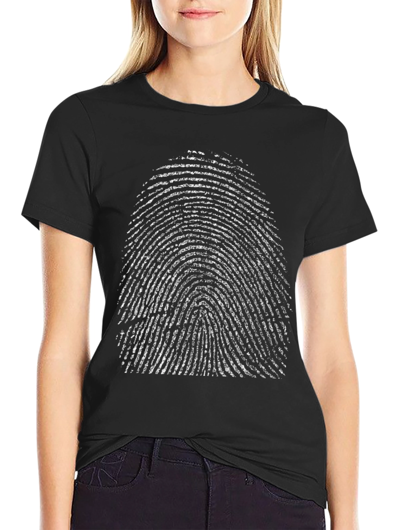 Fingerprint Graphic Tee - Black Cotton T-Shirt