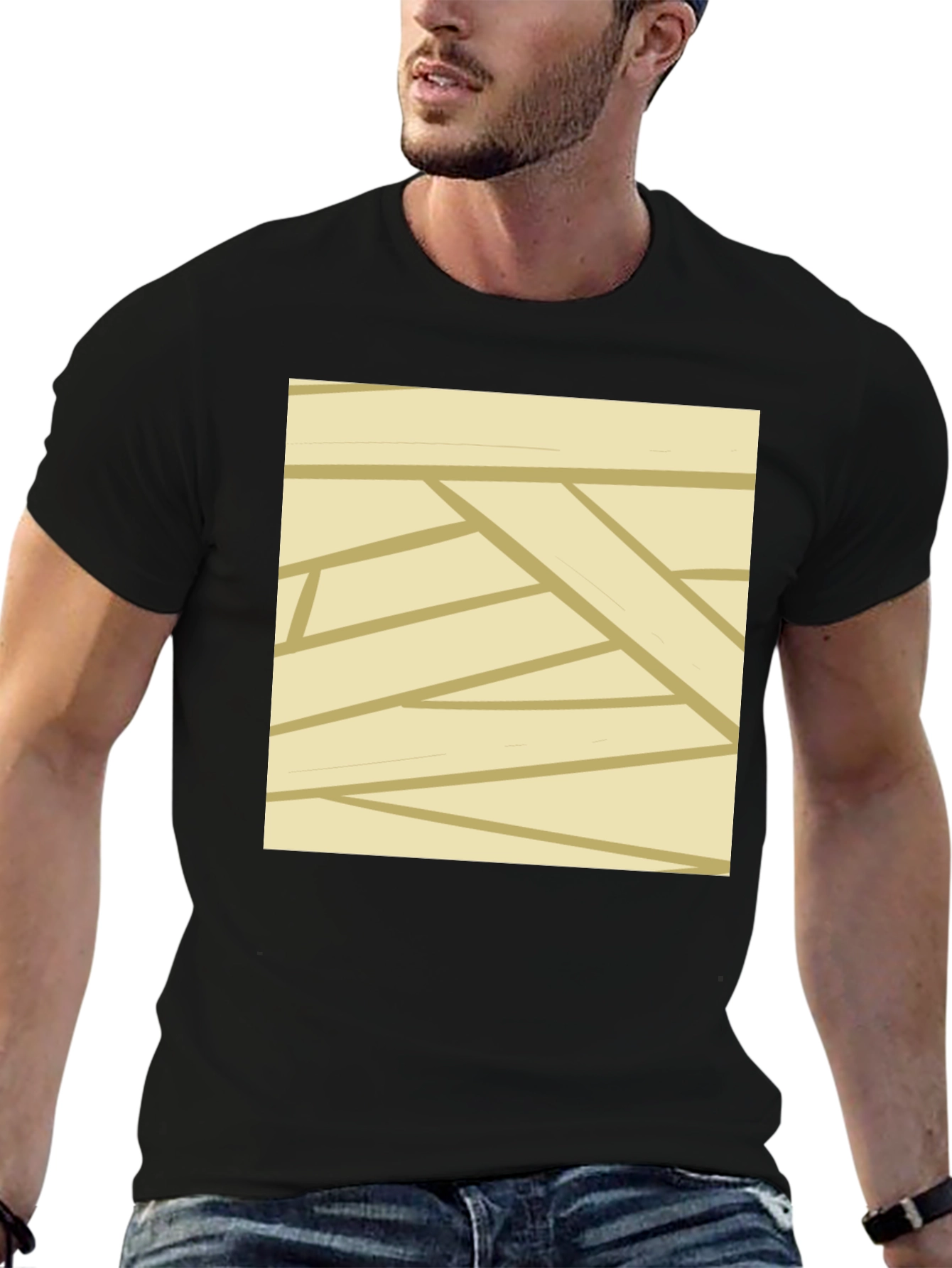 Mummy Wrap Style Graphic Tee - Black Casual T-Shirt