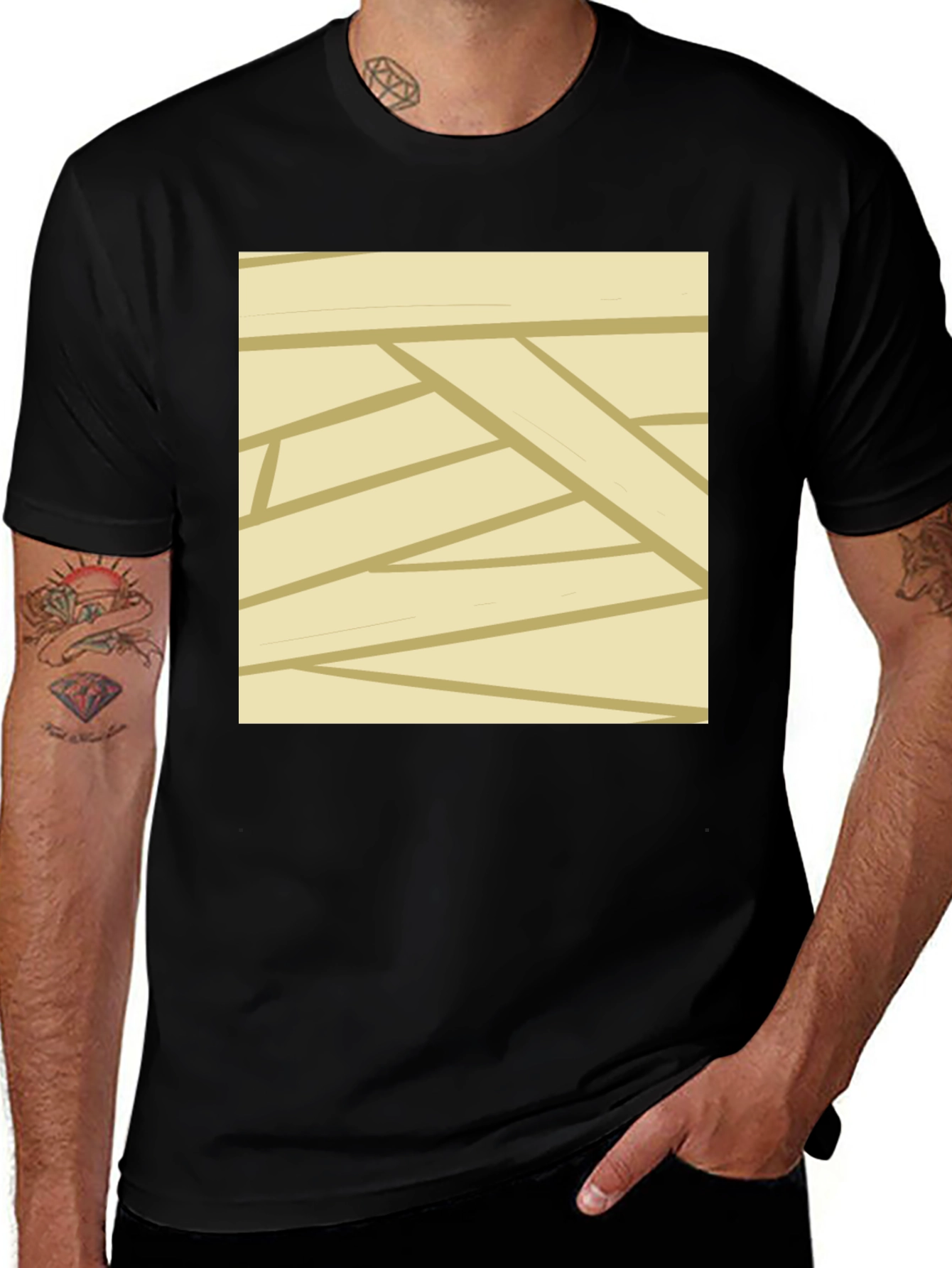 Mummy Wrap Style Graphic Tee - Black Casual T-Shirt